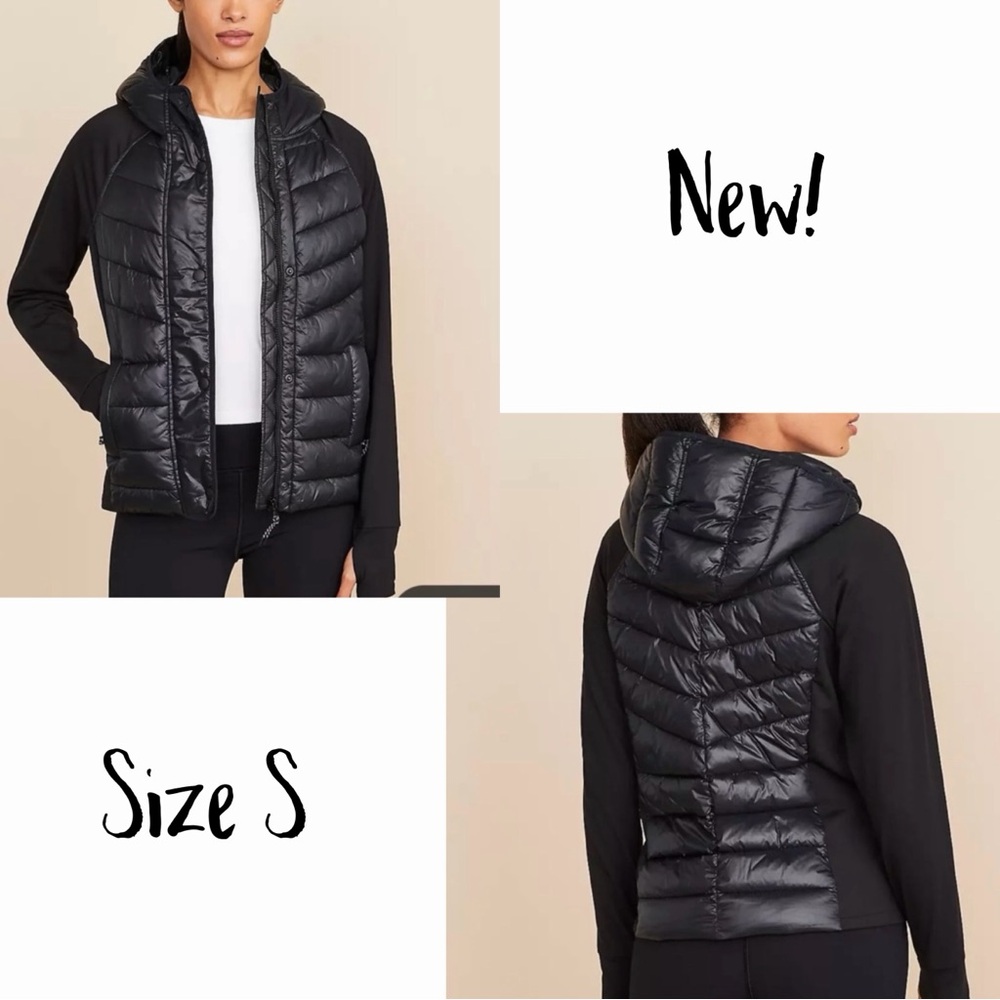 Lou & Gray Black Mixed Media Quilted Puffer Jacket Size S NEW